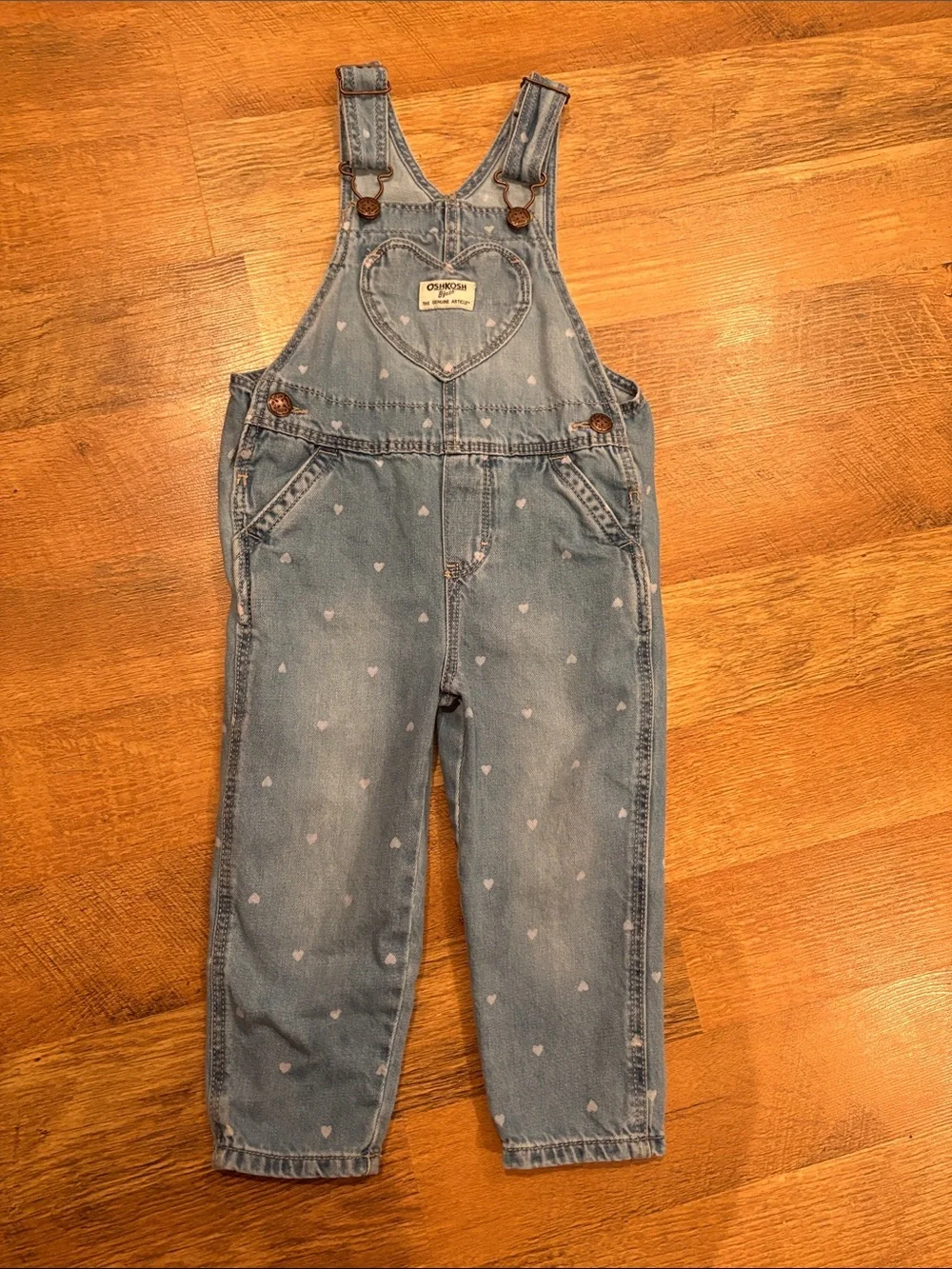 OshKosh B'gosh Blue Denim Heart-Print Overalls